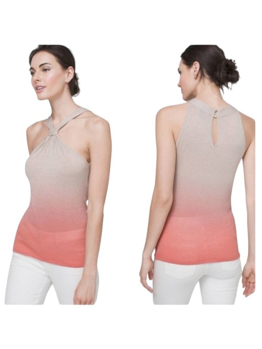White House Black Market Ombre Halter Tank Top - Coral & Beige Size Large NWT